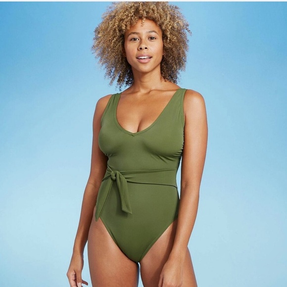 Shade & Shore One Piece Green Bathing Suit Tie front Sz M - Picture 1 of 9